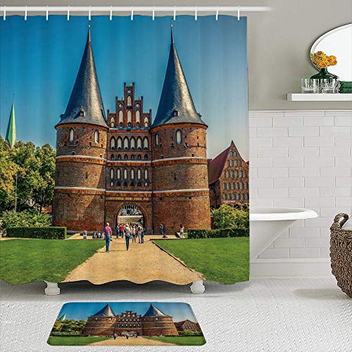 vhg8dweh Juegos de Cortinas de baño con alfombras Antideslizantes, Wanderlust Toledo España Ciudad Vieja sobre el río Tajo, el Centro del Castillo arquitectónico Antiguo Cuadro,con 12 Ganchos