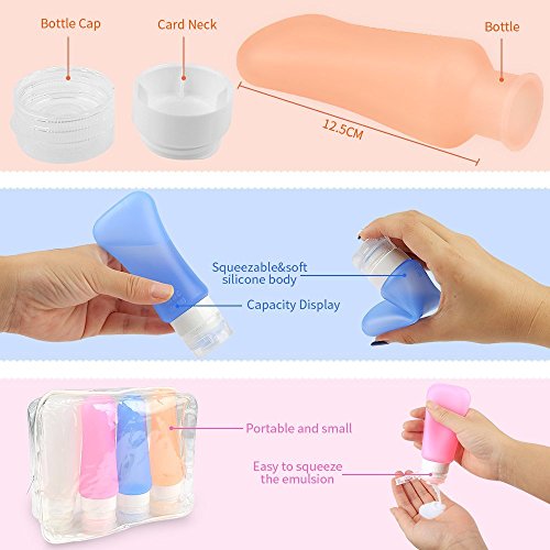 Viajes de silicona botellas set, dia de San Valentin regalos, partysky botella de viaje a prueba de fugas (89ml) para shampoo, locion, crema solar, artículos de tocador, conditioner Airline aprobado