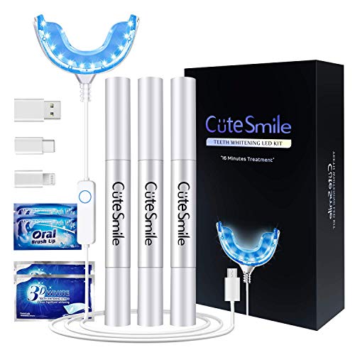VIBIRIT Kit blanqueador de dientes con 16 luces LED, bolígrafos de gel para blanquear los dientes, toallitas dentales, bandeja de dientes y tiras de blanqueamiento dental.