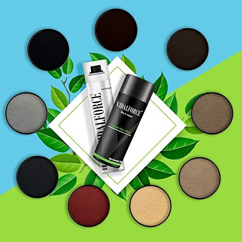 VidalForce, | Laca Fibra + Fibras capilares | 100% de Origen Vegetal (Laca Fibra fibra capilar + Micro fibras capilares Castaño Oscuro 27,5gr)