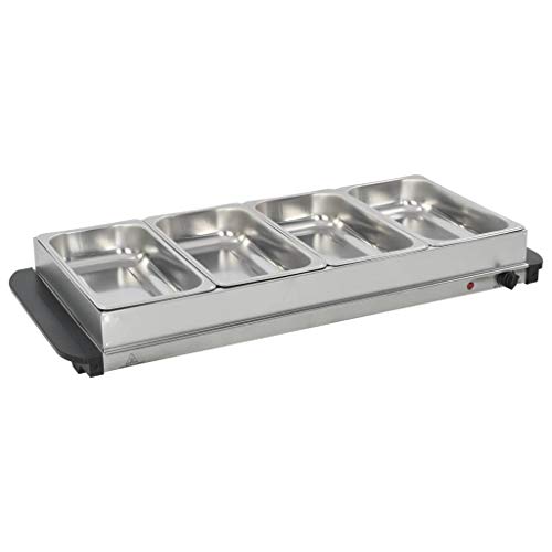 vidaXL Servidor Buffet Caliente Bandejas 4x2,5 L Bufet Calientaplatos Eléctrico Temperatura Ajustable Bufé Calienta Platos Comida Termostato Acero