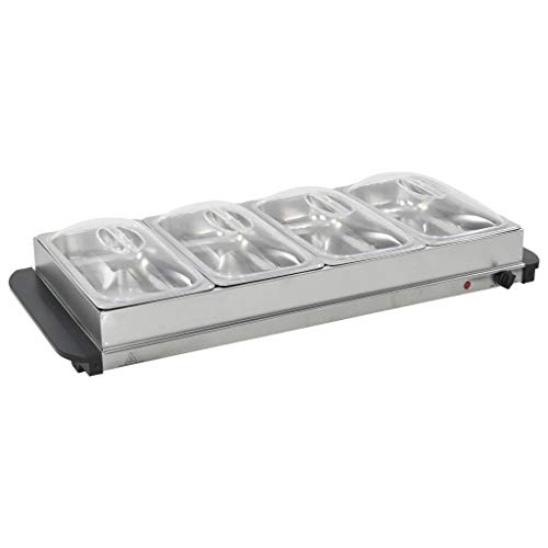 vidaXL Servidor Buffet Caliente Bandejas 4x2,5 L Bufet Calientaplatos Eléctrico Temperatura Ajustable Bufé Calienta Platos Comida Termostato Acero