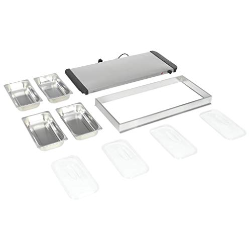 vidaXL Servidor Buffet Caliente Bandejas 4x2,5 L Bufet Calientaplatos Eléctrico Temperatura Ajustable Bufé Calienta Platos Comida Termostato Acero