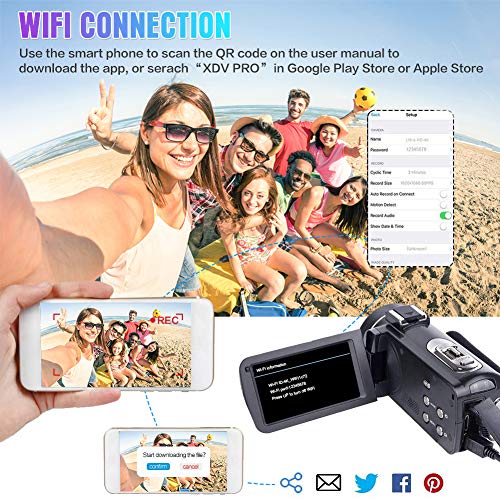 Videocámara 4K Cámara de Video Digital Ultra HD 48MP WiFi Videocamara para Youtube Pantalla táctil de 3.0 Pulgadas Videocámara con Zoom Digital 18X con Micrófono, Control Remoto y Parasol
