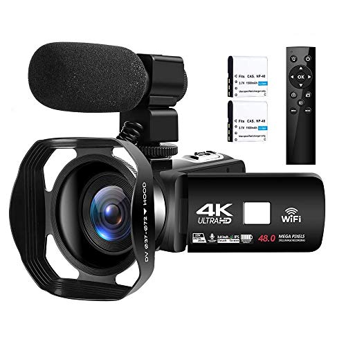 Videocámara 4K Cámara de Video Digital Ultra HD 48MP WiFi Videocamara para Youtube Pantalla táctil de 3.0 Pulgadas Videocámara con Zoom Digital 18X con Micrófono, Control Remoto y Parasol