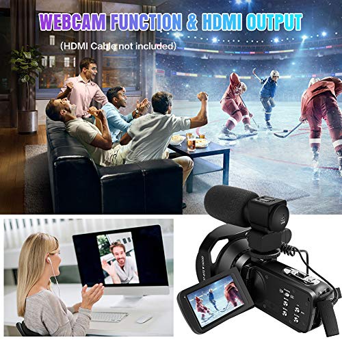 Videocámara 4K Cámara de Video Digital Ultra HD 48MP WiFi Videocamara para Youtube Pantalla táctil de 3.0 Pulgadas Videocámara con Zoom Digital 18X con Micrófono, Control Remoto y Parasol