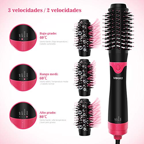 VILIMO Cepillo Secador de pelo 3 en 1, cepillo de aire caliente y voluminizador de un paso, con ajuste de temperatura y velocidad del viento (seco/enderezar/rizador)