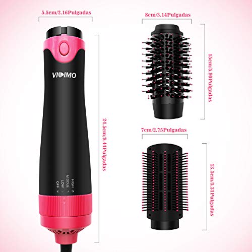 VILIMO Cepillo Secador de pelo 3 en 1, cepillo de aire caliente y voluminizador de un paso, con ajuste de temperatura y velocidad del viento (seco/enderezar/rizador)