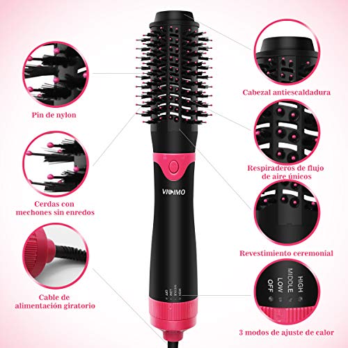 VILIMO Cepillo Secador de pelo 3 en 1, cepillo de aire caliente y voluminizador de un paso, con ajuste de temperatura y velocidad del viento (seco/enderezar/rizador)