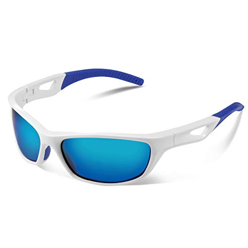 Vimbloom Hombre Gafas de Sol Deportivas polarizadas para béisbol, Atletismo, Ciclismo, Golf, Pesca VI685 (Blanco Azul)