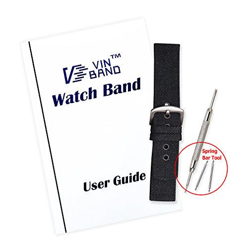 Vinband Correa Reloj Calidad Alta Lienzo Correa Relojes Militar del ejército Camuflaje - 18mm, 20mm, 22mm, 24mm Correa Reloj con Espesar Hebilla de Acero Inoxidable (22mm, Negro)