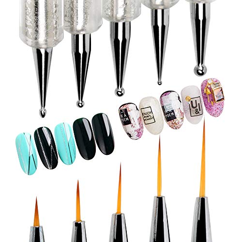 VINFUTUR 10pcs Pincel Uñas Acrílica Brushes Lápices para Decorar Uñas Cepillos Nail Pen Art+Bolígrafo Pluma para Manicura y Diseños de Uñas