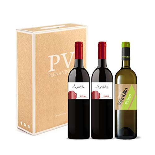 Vino tinto Rioja crianza 100% Tempranillo cosecha 2016 / Vino blanco Rías Baixas 100% Albariño Gallego cosecha 2019. Estuche 3 botellas (2 Ardite +1 ViñaUlla). Excelente pack mixto.
