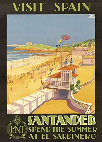 Vintage España de viaje para SANTANDER y pasar el verano en el sardinero 250 gsm brillante Art Tarjeta A3 reproducción de póster
