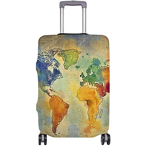 Vintage Gand Drawn World Map Graffiti Cubierta de Equipaje de Viaje Flexible Protector de Maleta Cubiertas de Equipaje con impresión Personalizada Se Adapta a 18/19/20/21 Pulgadas
