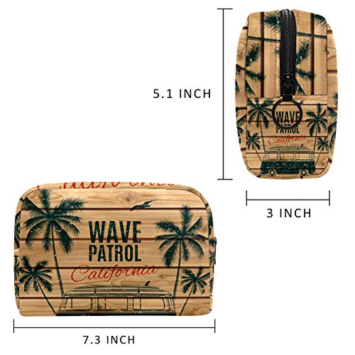 Vintage Retro Surf Van con palmas y una bolsa de maquillaje de gaviota, bolsa de aseo de viaje, nailon resistente al agua