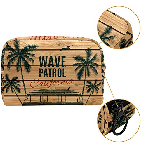 Vintage Retro Surf Van con palmas y una bolsa de maquillaje de gaviota, bolsa de aseo de viaje, nailon resistente al agua