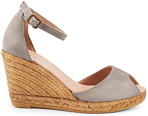 VISCATA Hecho a mano en España Caprubi 3" Cuña, Suede, Toe, Toe, Talón Alpargatas, Gris (Ceniza), 36 EU