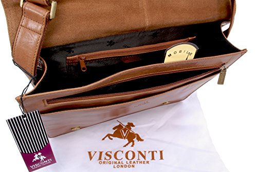 VISCONTI ML23 - Bolsa tipo mensajero (tamaño A4, piel de búfalo, compatible con iPad o Kindle) - Tostado