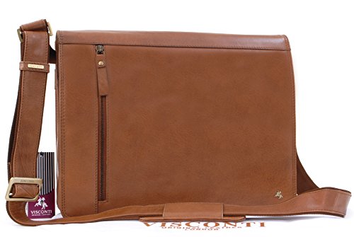VISCONTI ML23 - Bolsa tipo mensajero (tamaño A4, piel de búfalo, compatible con iPad o Kindle) - Tostado
