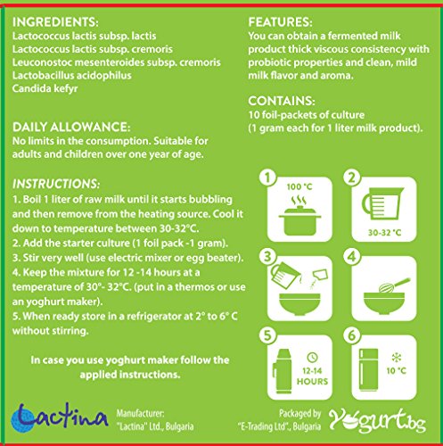vitalakt yogur Acidophilus Yogurt Starter cultura – para la creación en casa – 10 litros Acidophilus MABAMAHO Probiotic lácteo