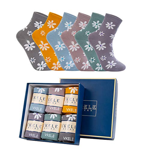 Vkele calcetines para mujer en caja de regalo calcetines coloridos de manzanilla calcetines tobilleros 39-42 calcetines dulces naranja rosa rosa gris verde flor calcetines de colores 6 pares