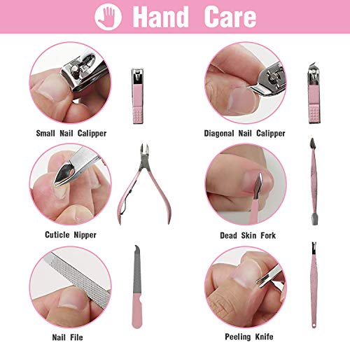 VKK Set de Manicura y Pedicura, Estuche de Cuidado de Uñas, Kit de 18 Herramientas de Cuidado Personal (Rosa)