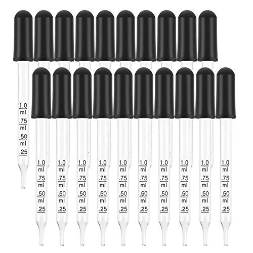 Vococal 20PCS 1ml Pipeta gotero reutilizable con escala para la medición de la transferencia de aceites esenciales pinturas manchas manchas perfumes