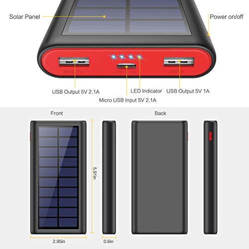VOOE Cargador Solar 26800mAh Batería Externa, Carga Rápida Solar Power Bank con Nuevo IC de Control Inteligente, 2 Puertos de USB Cargador Portátil Móvil para Smartphones, Tabletas y Dispositivos USB