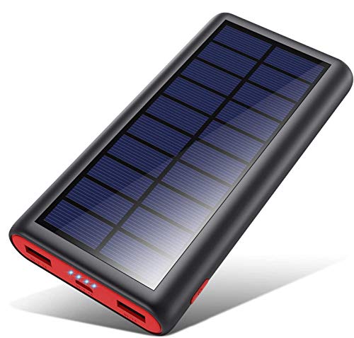 VOOE Cargador Solar 26800mAh Batería Externa, Carga Rápida Solar Power Bank con Nuevo IC de Control Inteligente, 2 Puertos de USB Cargador Portátil Móvil para Smartphones, Tabletas y Dispositivos USB