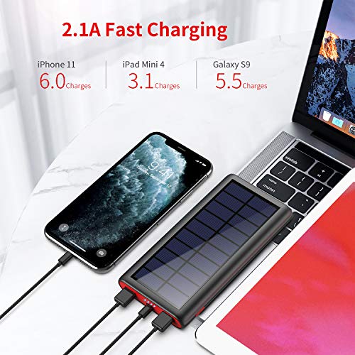 VOOE Cargador Solar 26800mAh Batería Externa, Carga Rápida Solar Power Bank con Nuevo IC de Control Inteligente, 2 Puertos de USB Cargador Portátil Móvil para Smartphones, Tabletas y Dispositivos USB