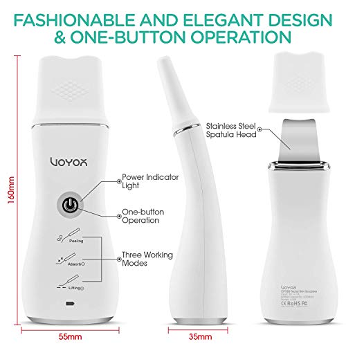 VOYOR limpiador ultrasónico facial, limpiador de poros limpiador peeling facial Facial Removedor de Acné, con 3 modos, extractor de acné comedones CP100 (White)