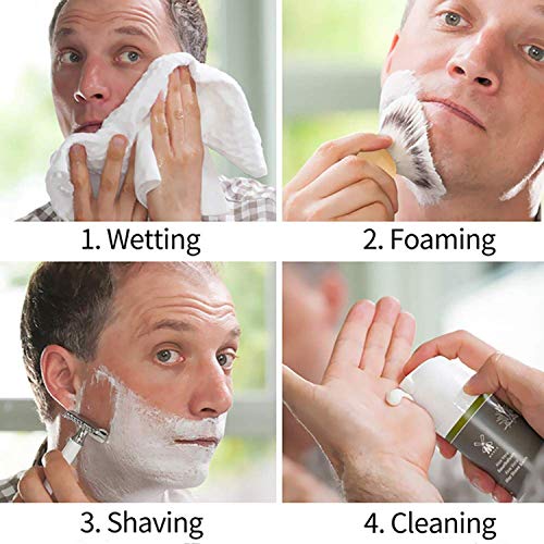 vtrem Juego de brochas de afeitar [3 en 1] Brochas de afeitar de pelo de tejón puro con mango de madera, soporte de afeitar de acero inoxidable y tazón para hombre