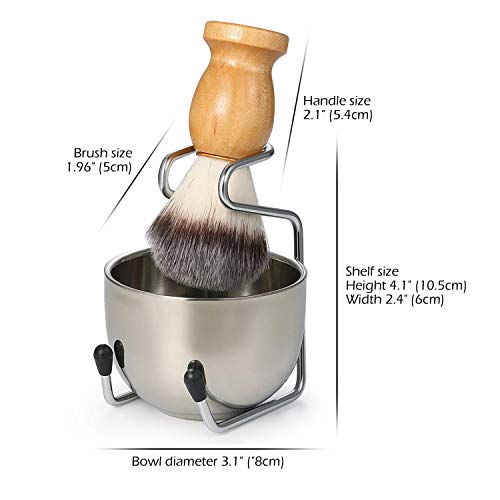 vtrem Juego de brochas de afeitar [3 en 1] Brochas de afeitar de pelo de tejón puro con mango de madera, soporte de afeitar de acero inoxidable y tazón para hombre