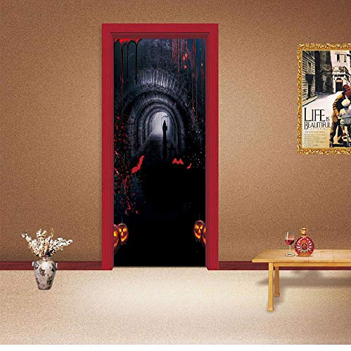 Wall Art - Etiqueta para puerta 3D, etiqueta adhesiva de extraíble para pelar y pegar para decoración del hogar, 30.3"x78.7" - aterrador de alcantarilla de Halloween, juego de 2 piezas