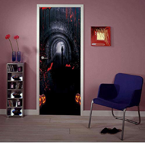 Wall Art - Etiqueta para puerta 3D, etiqueta adhesiva de extraíble para pelar y pegar para decoración del hogar, 30.3"x78.7" - aterrador de alcantarilla de Halloween, juego de 2 piezas
