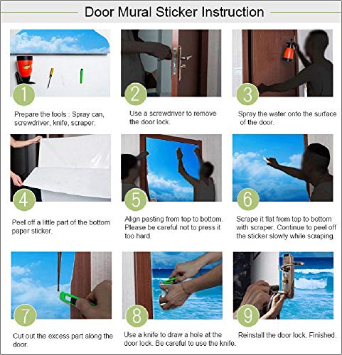 Wall Art - Etiqueta para puerta 3D, etiqueta adhesiva de extraíble para pelar y pegar para decoración del hogar, 30.3"x78.7" - aterrador de alcantarilla de Halloween, juego de 2 piezas