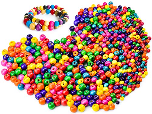 Wandefol 800pcs Cuenta de Madera, Cuenta de Colores, Perlas de Madera, Surtidos de Abalorios, Cuenta de Madera Infantil 6mm 8mm 10mm 12mm para Juguete de Niños Colores Surtidos DIY Manualidades