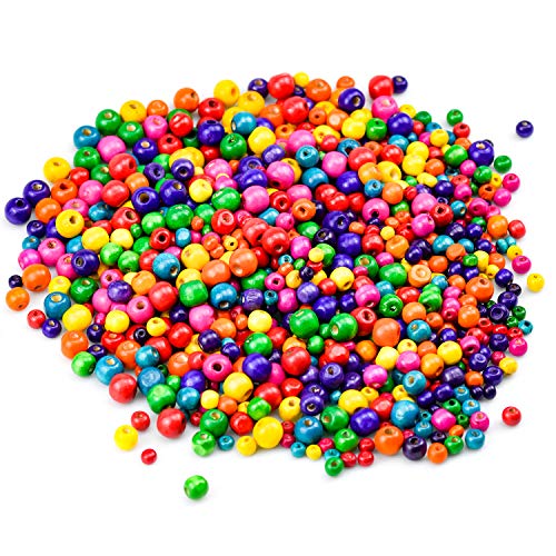 Wandefol 800pcs Cuenta de Madera, Cuenta de Colores, Perlas de Madera, Surtidos de Abalorios, Cuenta de Madera Infantil 6mm 8mm 10mm 12mm para Juguete de Niños Colores Surtidos DIY Manualidades