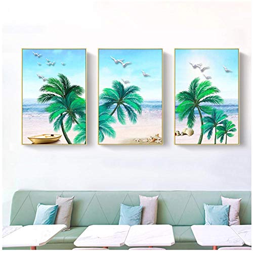 WANGHH - Impresión sobre lienzo al óleo con diseño de árbol de coco, playa, gavia, imágenes para paredes, imágenes de salón, nórdico, paisaje tropical, póster para la casa (30 x 40 cm, sin marco)