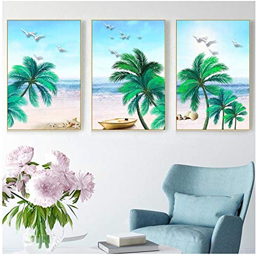 WANGHH - Impresión sobre lienzo al óleo con diseño de árbol de coco, playa, gavia, imágenes para paredes, imágenes de salón, nórdico, paisaje tropical, póster para la casa (30 x 40 cm, sin marco)