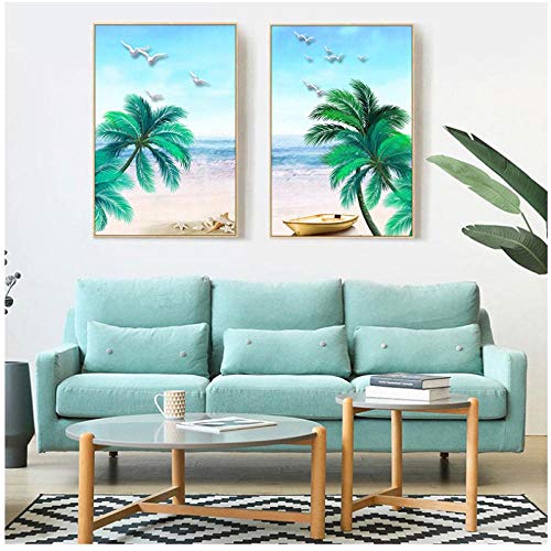 WANGHH - Impresión sobre lienzo al óleo con diseño de árbol de coco, playa, gavia, imágenes para paredes, imágenes de salón, nórdico, paisaje tropical, póster para la casa (30 x 40 cm, sin marco)