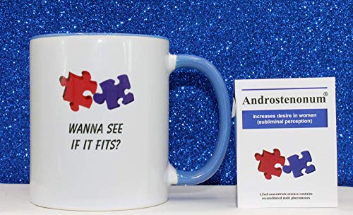 ¿Wann See If It Fits? Taza divertida, Día del padre, Día de San Valentín, Cumpleaños, Navidad, Taza de café de té de oficina 325 ml y Androstenonum 1.5 ml 100% de feromona para hombres
