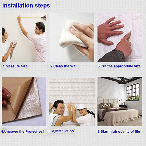 WANWEITONG 3D Papel Pintado ladrillo, PE de Espuma de 3D Wallpaper, DIY Pared Pegatinas Decoración de Pared en Relieve Piedra de ladrillo Para Casa Sala de Estar TV Fondo Pared (36 Pcs, Blanco)