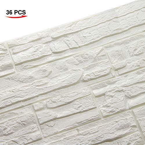 WANWEITONG 3D Papel Pintado ladrillo, PE de Espuma de 3D Wallpaper, DIY Pared Pegatinas Decoración de Pared en Relieve Piedra de ladrillo Para Casa Sala de Estar TV Fondo Pared (36 Pcs, Blanco)