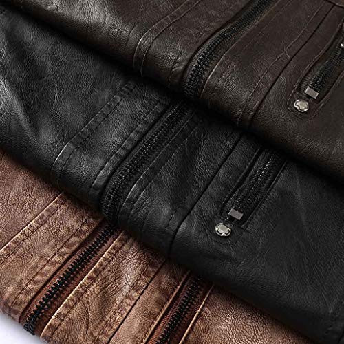waotier Chaqueta de Cuero Hombres Color sólido de Descubierta Forro de Pelusa de la Chaqueta de Cuero de la Cremallera de Manga Larga Artificial Abrigos Cazadora Outwear