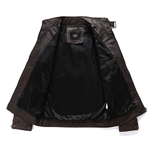 waotier Chaqueta de Cuero Hombres Color sólido de Descubierta Forro de Pelusa de la Chaqueta de Cuero de la Cremallera de Manga Larga Artificial Abrigos Cazadora Outwear