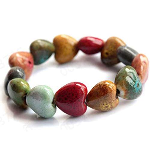 WARMWORD Pulseras de Moda, Creativas Cuentas de cerámica esmaltadas en Forma de Corazon, Regalo de joyería para Mujer, para cumpleaños, Aniversario, Vacaciones, día de San Valentín