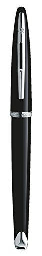Waterman Carène Black Sea  - Pluma estilográfica, color negro muy brillante con adorno chapado en paladio, plumín fino con cartucho de tinta azul, estuche de regalo