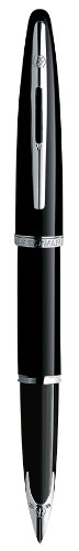 Waterman Carène Black Sea  - Pluma estilográfica, color negro muy brillante con adorno chapado en paladio, plumín fino con cartucho de tinta azul, estuche de regalo